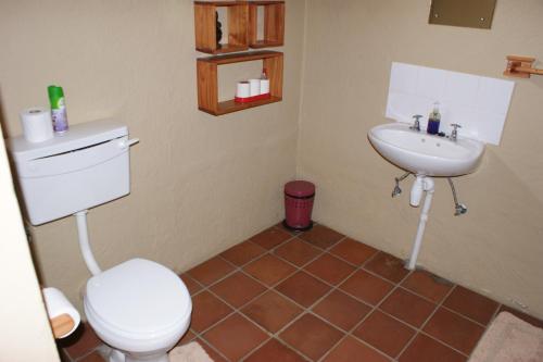 a bathroom with a toilet and a sink at Xain Quaz Camp in Gobabis