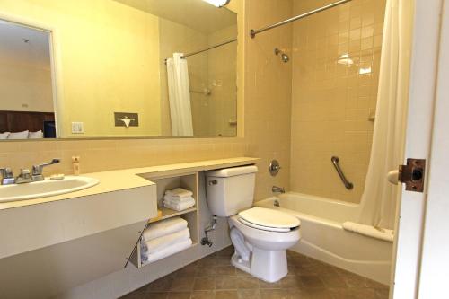 a bathroom with a toilet and a sink and a tub at Kentucky Dam Village State Resort Park in Gilbertsville