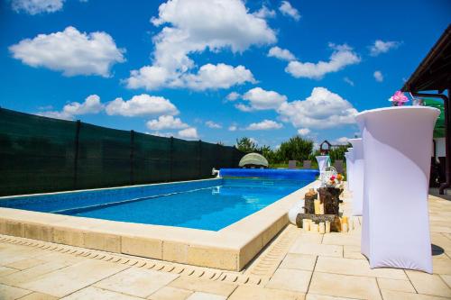 a swimming pool with a fence around it at Pensiunea Primaverii in Satu Mare
