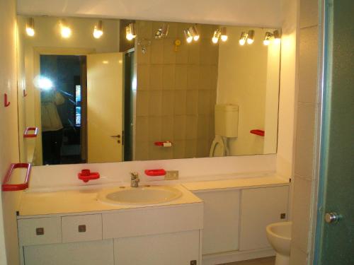 ラパッロにあるRapallo Apartmentのバスルーム(シンク、大きな鏡付)