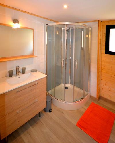 une salle de bain avec douche et lavabo dans l'établissement La Briardière, à Camélas