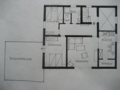 a drawing of a floor plan of a house at Ferienwohnung Wölfel in Schwarzenbach an der Saale