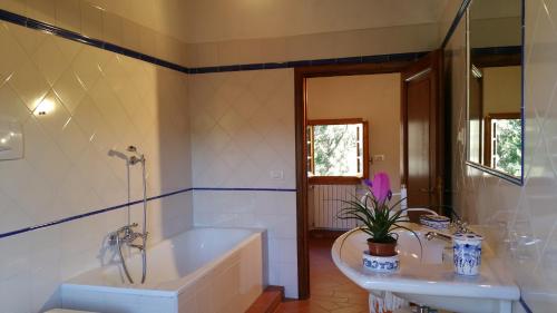 a bathroom with a tub and a sink and a bath tub at Colonica Montebeni in Greve in Chianti