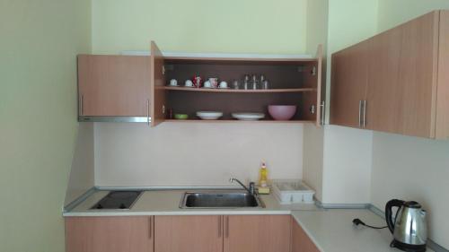 a small kitchen with a sink and a counter top at Darius HSTL in Sunny Beach
