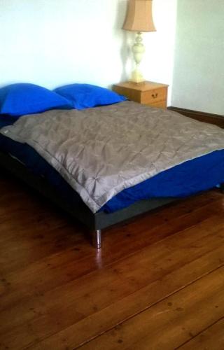 - un lit installé sur un parquet dans une chambre dans l'établissement La Maison de l'Aubépin, à Saint-Savinien