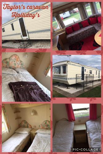 a collage of pictures of an rv at Taylor's Caravan Holiday's 8 Berth (Coral Beach) in Ingoldmells
