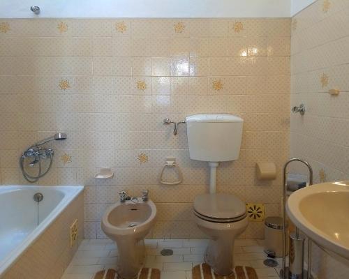 y baño con aseo, lavabo y bañera. en Casa Sardoal, en Sardoal