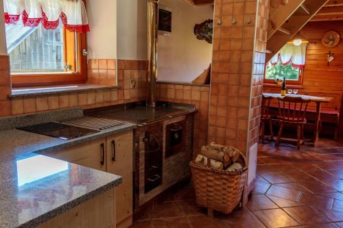 een keuken met een fornuis en een aanrecht bij Holiday house Pokrovec - Bohinj in Bohinj