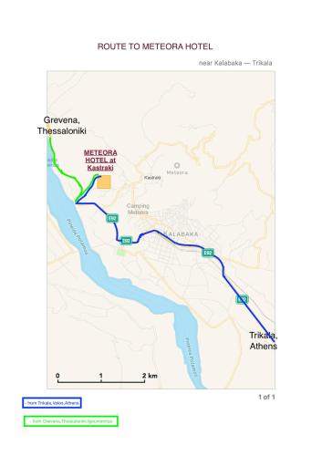 a map of the route to mexico horizon hotel at Meteora Hotel at Kastraki in Kalabaka