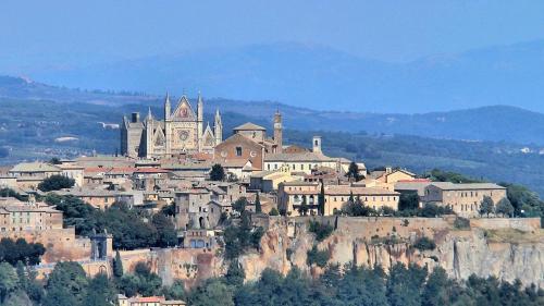 a town on top of a mountain with a cathedral at Le Dimore by Borgo Tessile - Feronia in Orvieto
