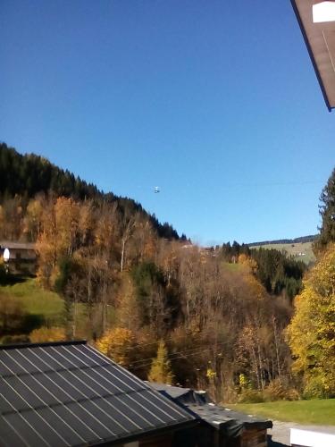 a view of the roof of a house with a mountain at Appartement Deisl in Wagrain