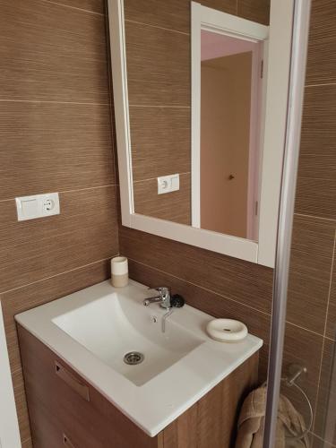 a bathroom with a sink and a mirror at Casa Pedrada in Zaragoza