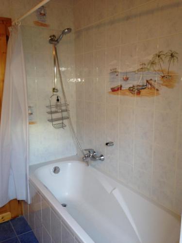 a bathroom with a bath tub with a shower at Chalet Peloton in La Chapelle-dʼAbondance