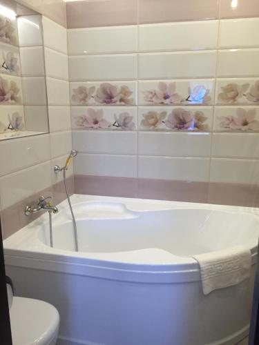 a bathroom with a bath tub and a toilet at Mosoly Szallashely in Szeged