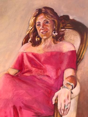 a painting of a woman in a pink dress at Castello Delle Quattro Torra in Siena