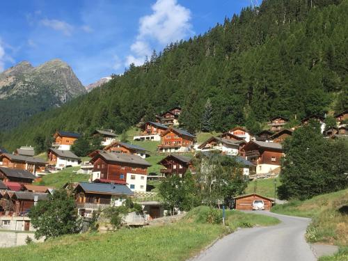 a small village on a mountain with a road at Haus Melodie in Wiler
