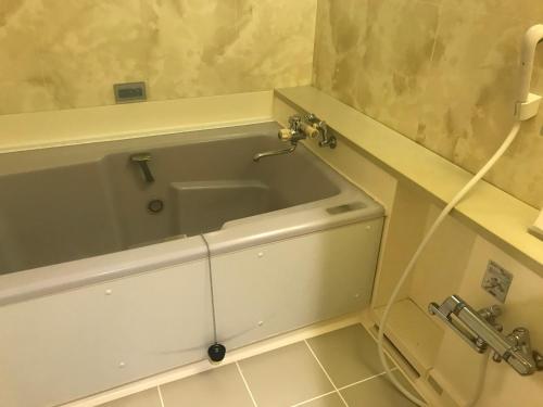 a bathroom with a bath tub and a toilet at Hotel Vegas (Adult Only) in Sapporo