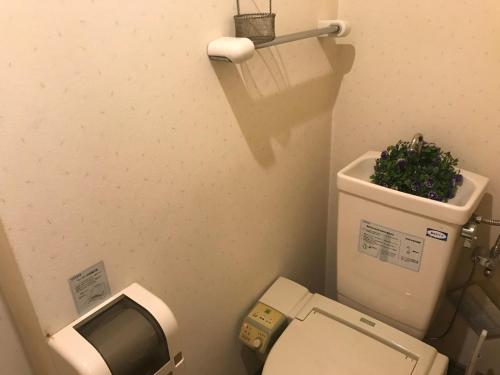 a small bathroom with a toilet with a plant on it at Hotel Vegas (Adult Only) in Sapporo