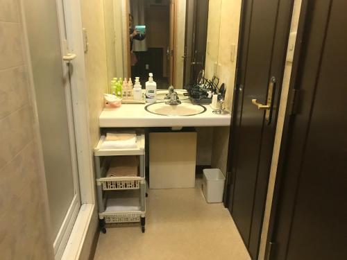 a bathroom with a sink and a mirror at Hotel Vegas (Adult Only) in Sapporo
