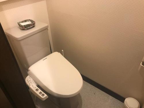a bathroom with a white toilet with a remote control at Hotel Vegas (Adult Only) in Sapporo