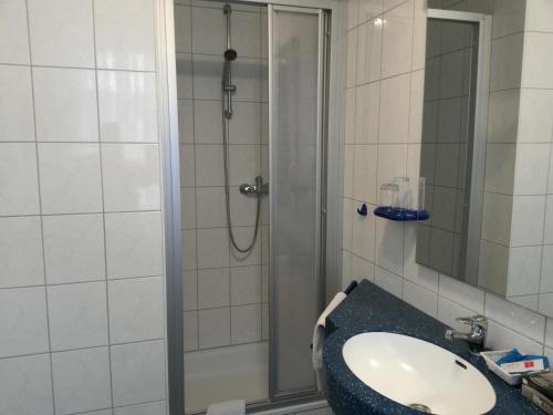 a bathroom with a shower and a sink at Hotel Holländischer Hof in Lich