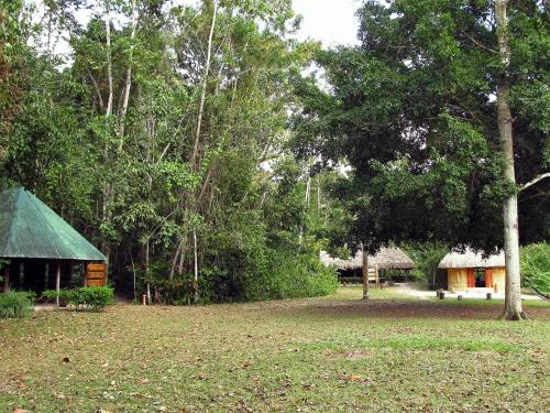 a cabin in the middle of a field with trees at Campamento Rio Lacanja in Lacanjá