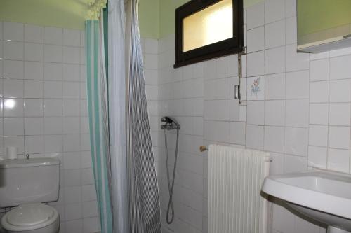 y baño con ducha, aseo y lavamanos. en Appartement Val de Saône, en Seurre