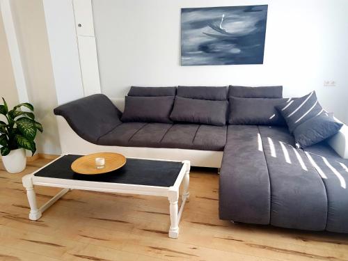 a living room with a couch and a coffee table at Ein Trip in die Natur in Bollendorf
