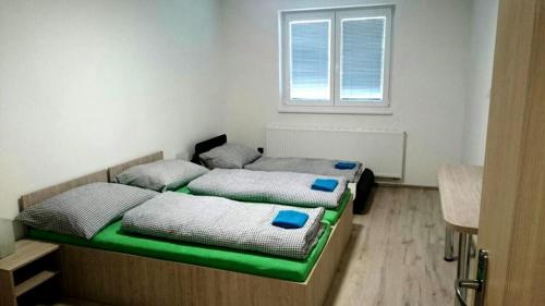 - 2 lits dans une chambre avec fenêtre dans l'établissement Ubytování Lužice, à Lužice