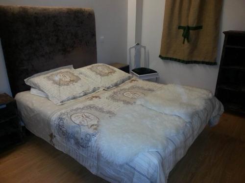 a bed with two pillows and a blanket on it at Quinta da Cartida in Santa Marinha do Zêzere