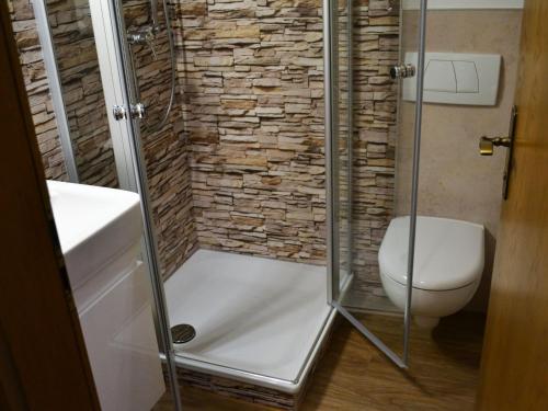 La salle de bains est pourvue d'une douche, de toilettes et d'un lavabo. dans l'établissement Hotel-Gasthof Rotes Roß, à Markt Einersheim