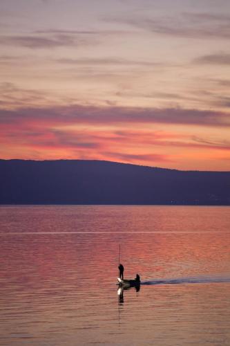 a person on a boat in the water at sunset at Apartment Anastazija in Omiš