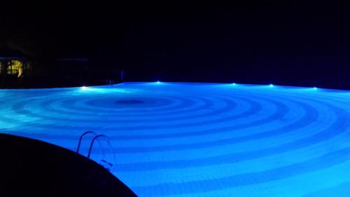 a pool with blue lights in the dark at Cactus Anse Des Rochers in Saint-François