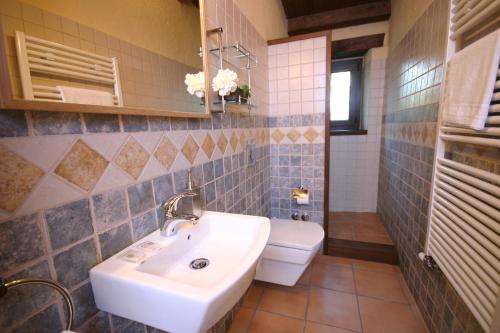 ラス・プラナス・ドストーネスにあるEl Bosqueró de La Garrotxaのバスルーム(洗面台、トイレ付)