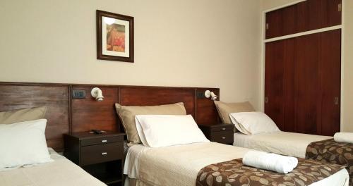 Un pat sau paturi într-o cameră la Hotel Praga