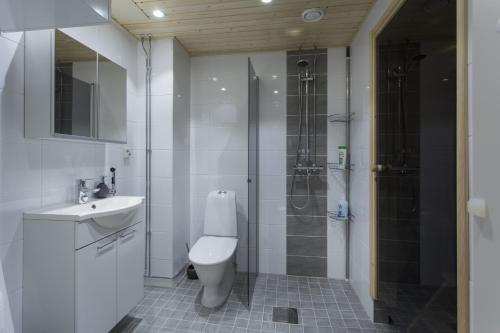 a bathroom with a toilet sink and a shower at Vasko luxurious suites, Vasko in Rovaniemi