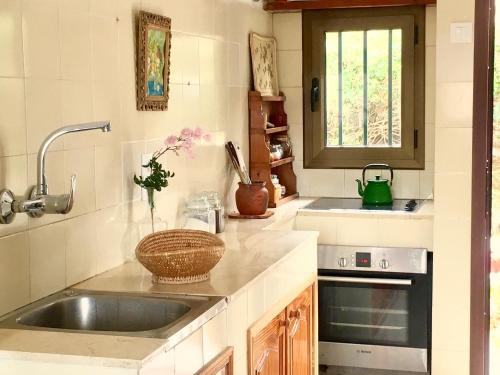 a kitchen with a sink and a counter top at Casa Del Caminero En Tejeda in Tejeda