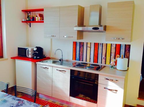 サンタンブロージョ・ディ・ヴァルポリチェッラにあるCris Apartmentsの小さなキッチン(シンク、コンロ付)