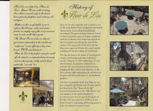 a page of a brochure for a home at FLEUR DE LAC EUROPERAN INn in Lake Arrowhead