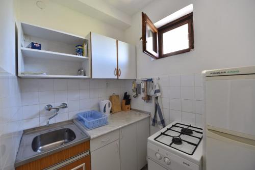 a small kitchen with a sink and a stove at Apartmani Marko in Gdinj