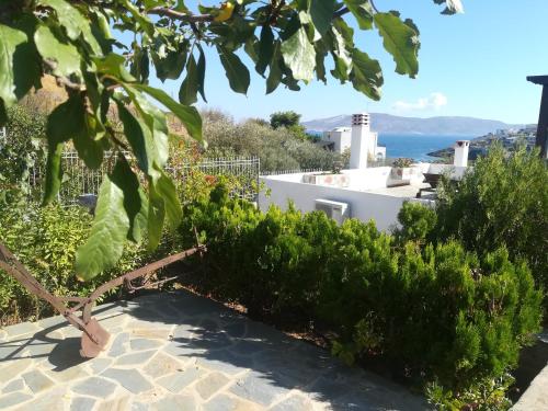 a view of the garden from the house at Periyali in Keratea