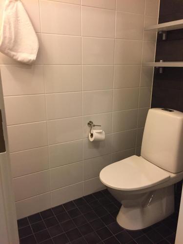 a bathroom with a toilet and a roll of toilet paper at Ruka Chalets Royal Apartments in Ruka