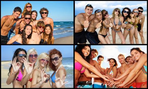 a group of people posing for a picture at the beach at Bikini Hostel, Cafe & Beer Garden in Miami Beach