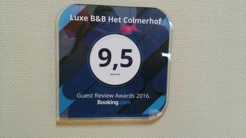 Chứng chỉ, giải thưởng, bảng hiệu hoặc các tài liệu khác trưng bày tại Luxe B&B Het Colmerhof