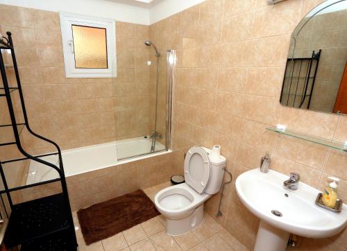 ein Bad mit einem WC, einem Waschbecken und einer Dusche in der Unterkunft Penelope Court Apartment 102 in Larnaka