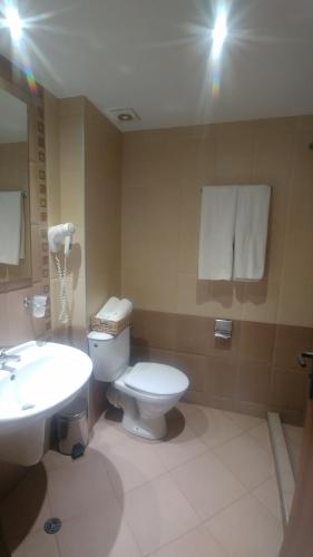 a bathroom with a white toilet and a sink at Family Hotel Muses in Sozopol