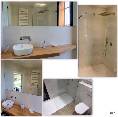 un collage di immagini di un bagno con lavandino e doccia di La Coulina a Nizza