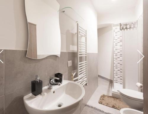 フィレンツェにあるModern Apartment Sant'Antoninoのバスルーム(洗面台、トイレ、鏡付)