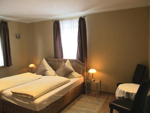 a bedroom with a large bed and a window at Dinkelsbühler Hof in Dinkelsbühl