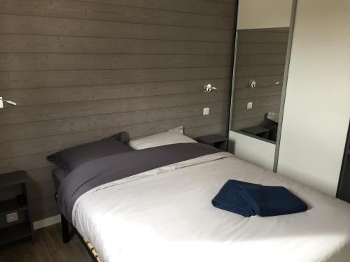 a bedroom with a white bed and a mirror at Paradis De Bellevue in Puymiclan